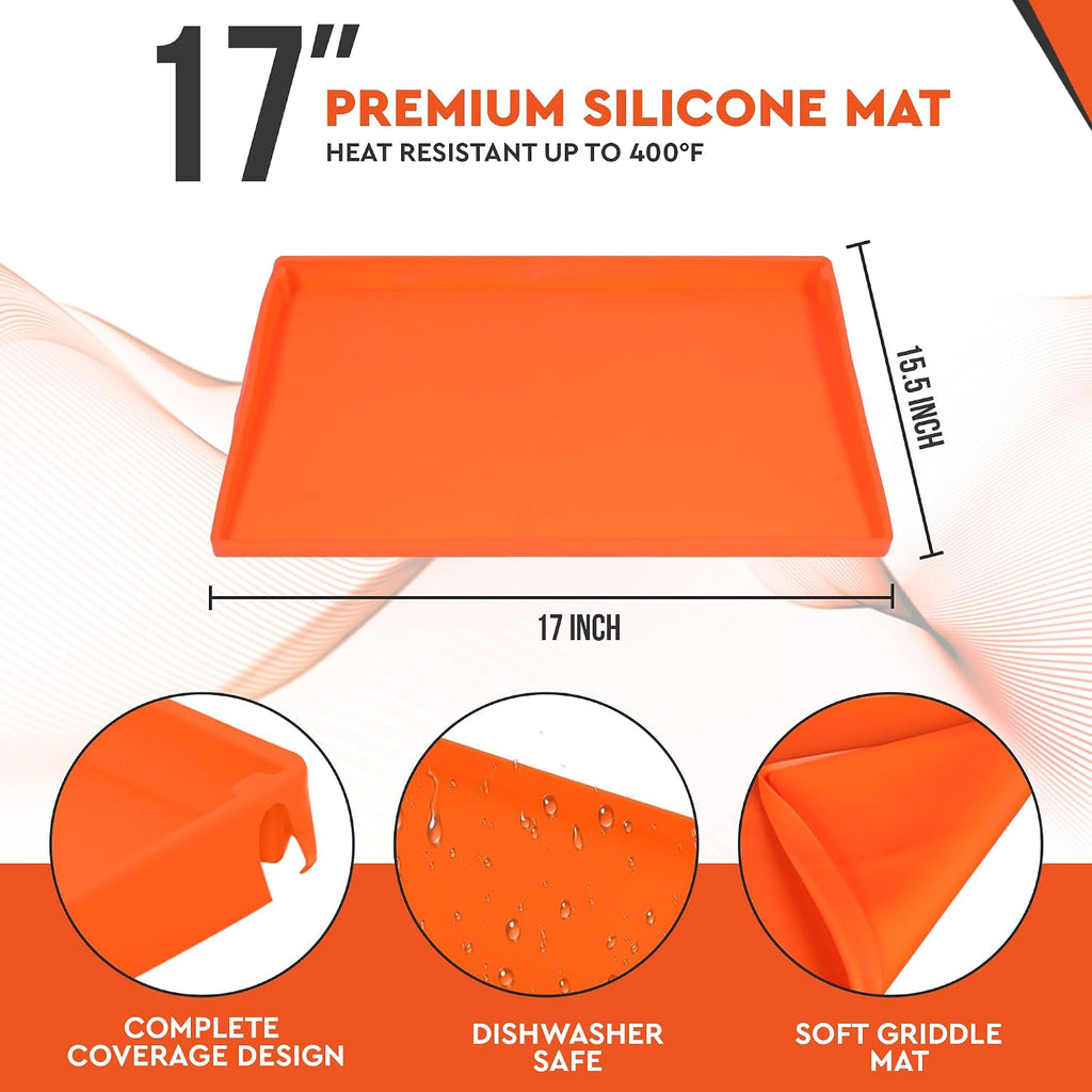 17 Inch Silicone Griddle Cover for Blackstone Griddle — Heavy Duty Food Grade BPA-Free Flat Top Grill Cover Mat, Edge-to-Edge Protection, All Seasons, Portable & Dishwasher Safe, Orange