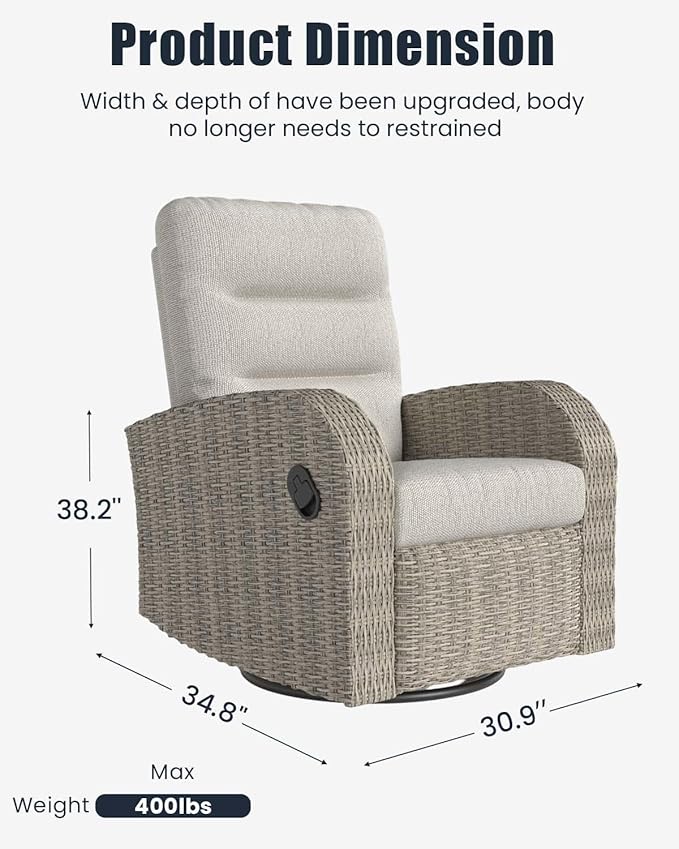 Outdoor Swivel Recliner Chair Set of 2, All-Weather Wicker Reclining Patio Chair with Adjustable Backrest and Footrest