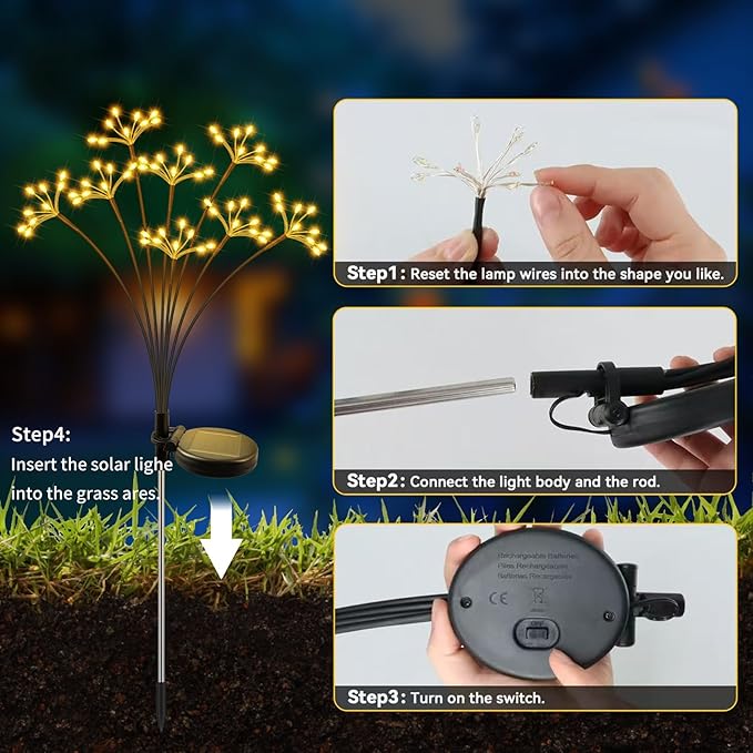 JJGoo Solar Garden Lights, New Upgraded 6 Pack Solar Swaying Starburst Light, Waterproof Fireworks Outdoor Lights, Yard Patio Pathway Decoration, Warm White