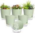 Plant Pots 6 Inch Self Watering Pots,6 Pack Plastic Planters with Drainage Holes and Clear Saucers,Plastic Flower Pots,Nursery Planting Pot for Indoor Out Door Plants (Green)