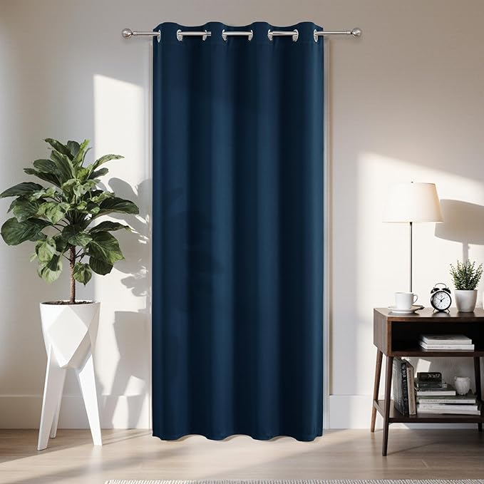 Joydeco Blackout Door Curtain for Doorway Privacy 84 Inches Long, Grommet Closet Curtain for Open Closet, Room Divider for Bedroom Living Room (Navy Blue, 52Wx84L, 1 Panel)
