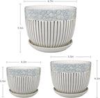 Ton Sin Grey Flower Pots,Texture Planter for Indoor Plants Set of 3 Ceramic Flower Pots with Saucer,Cute Garden Pots Succulent Pots（3 Pack,Grey