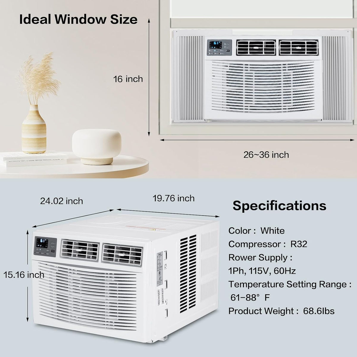 rovsun 8000 btu air conditioner window unit with on a desk or shelf