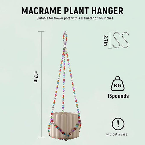 1Pack Glass Beaded Plant Hanger Indoor,Rainbows Hanging Planters for Outdoor Plants,Colored Macrame Plant Hanger,Boho Handmade Farmhouse Rustic Decor,17 Inch(Pot Not Included)