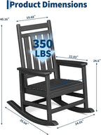 HDPE Rocking Chair Outdoor Set of 6 - Poly High Back Porch Rocker Chairs for Adults - All Weather Resistant Furniture for Patio Front Porch - Black