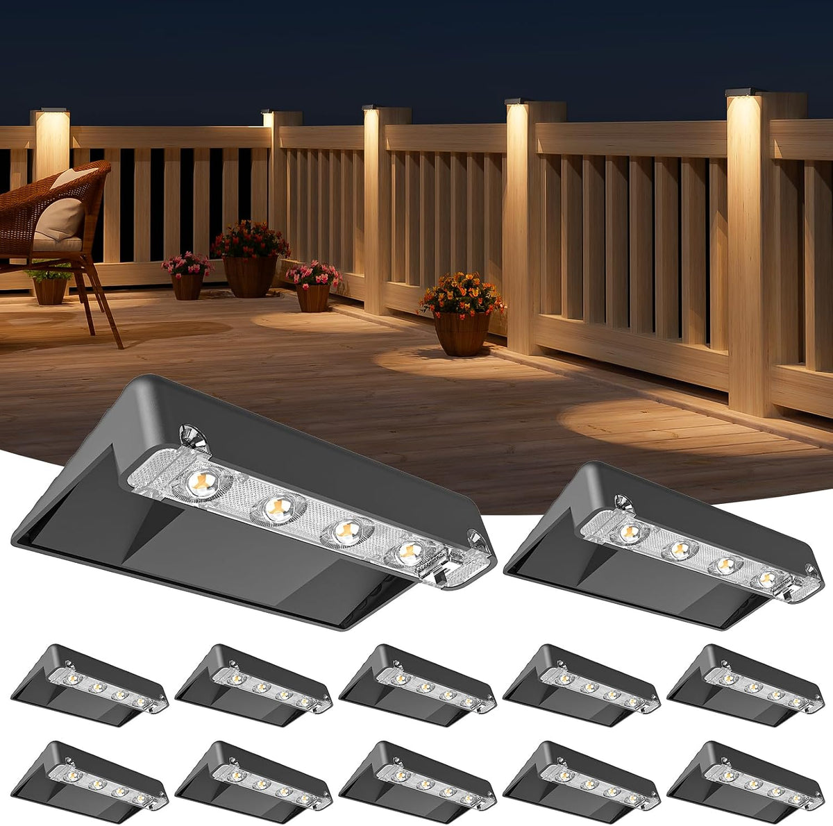 niorsun solar deck lights outdoor 12 pack, ip65, main product view