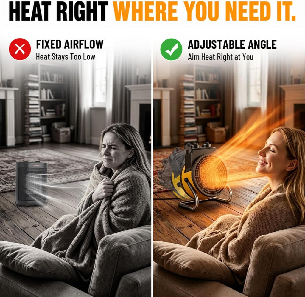 outdoor heaters for patio, 1500w portable garage heater, side view