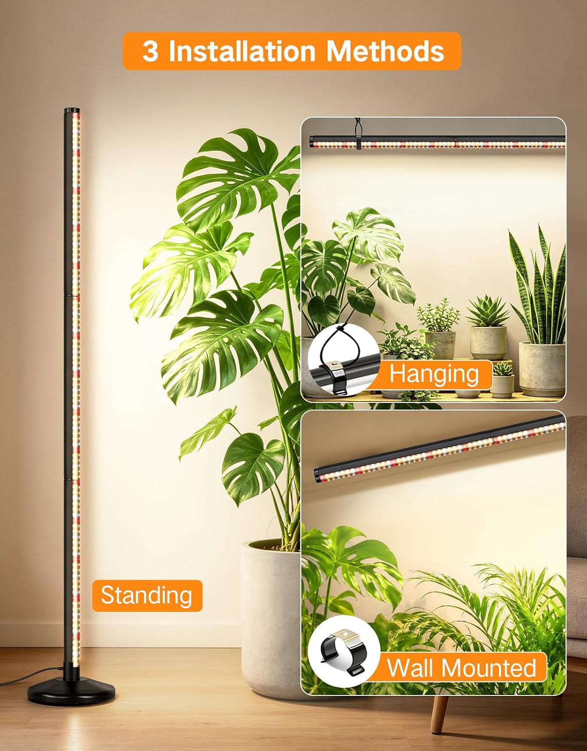 OUTON Standing Grow Lights for Indoor Plants, 36W Full Spectrum Plant Light | Vertical grow light with 210 LEDs, 6000K, 4/8/12H timer, remote control, adjustable 1.25-5.25 ft for indoor plant growth