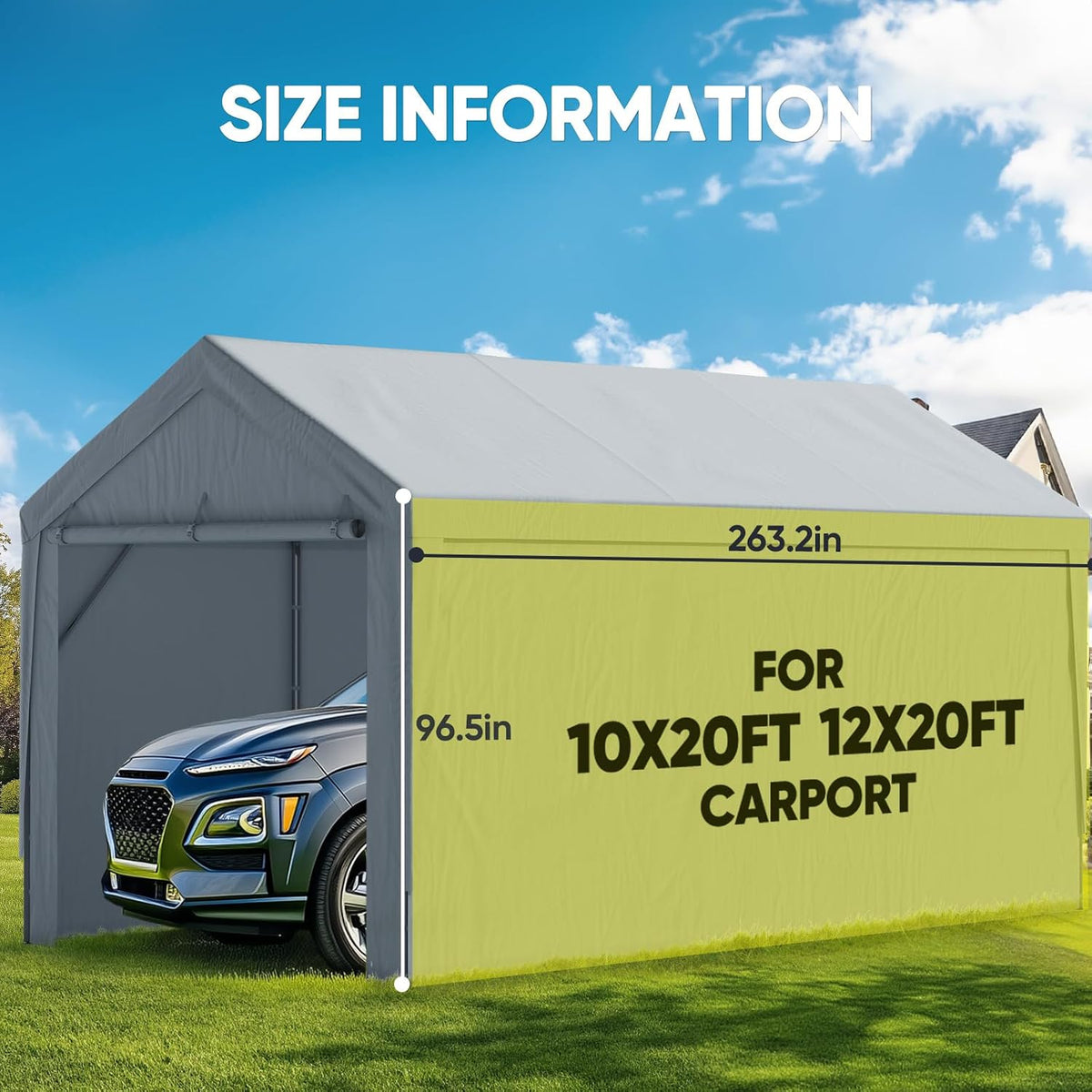 quictent 20 ft long carport replacement sidewall with shown in use