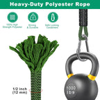 SELEWARE Heavy Duty Tree Swing Ropes, 5FT Hammock Tree Straps Hanging Kit | 2 Pcs Green Swing Straps with Stainless Steel Locking Carabiners for Indoor Outdoor Swings Hammock Playground Set Accessories