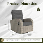 LayinSun Oversized Wicker Outdoor Swivel Glider Recliner with Adjustable Backrest & Footrest, Patio Reclining Lounge Chair