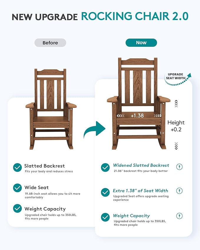 SERWALL Outdoor Rocking Chair Set of 6, Patio Rocking Chair Sets, HDPE Rocking Chair for Adults, Brown