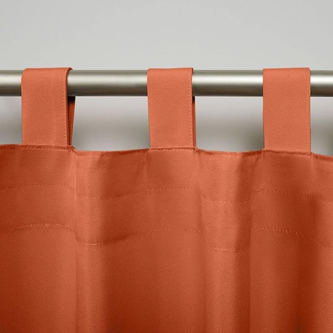 Exclusive Home Cabana Solid Indoor/Outdoor Light Filtering Hook-and-Loop Tab Top Curtain Panel Pair, 54"x96", Mecca Orange