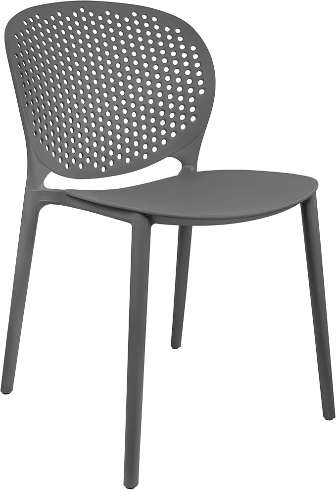 2xhome Set of 4 Patio Dining Chairs | Modern Stackable Outdoor Pool Side Chair | Weather Resistant Plastic for Yard, Porch, Balcony, Kitchen, Gray