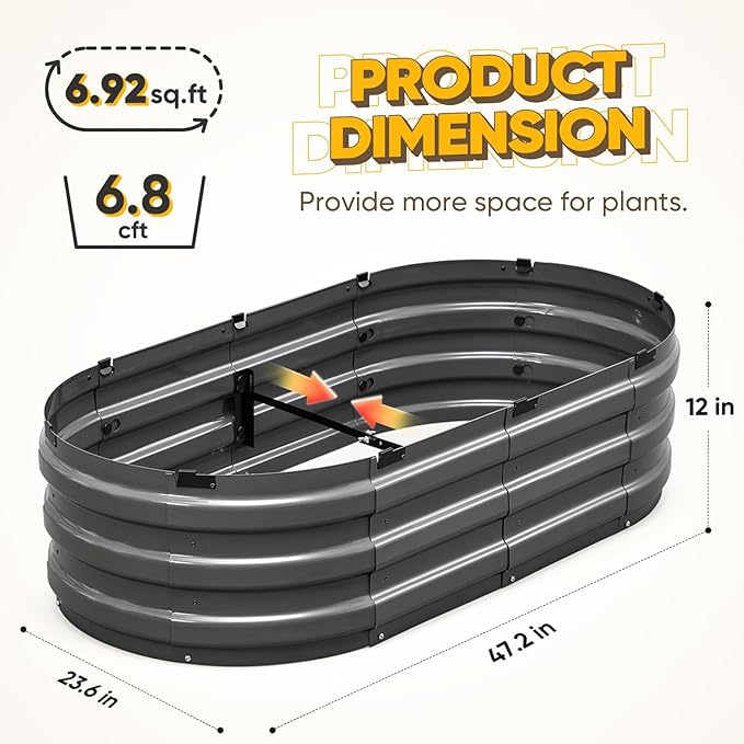 KING BIRD Raised Garden Bed Kit 2026 Upgraded 10-Minute Assembly Galvanized Planter Garden Box Outdoor for Gardening, Vegetables, Flowers, 47x24x12 in, Dark Grey