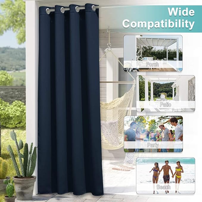 NICETOWN Indoor Blackout Outdoor Curtain for Patio Waterproof, Living Room Thermal Insulated Durable Outside Vertical Blinds for Yard Party/Picnic/Bathroom, 1 Panel, Navy Blue, W52 x L95