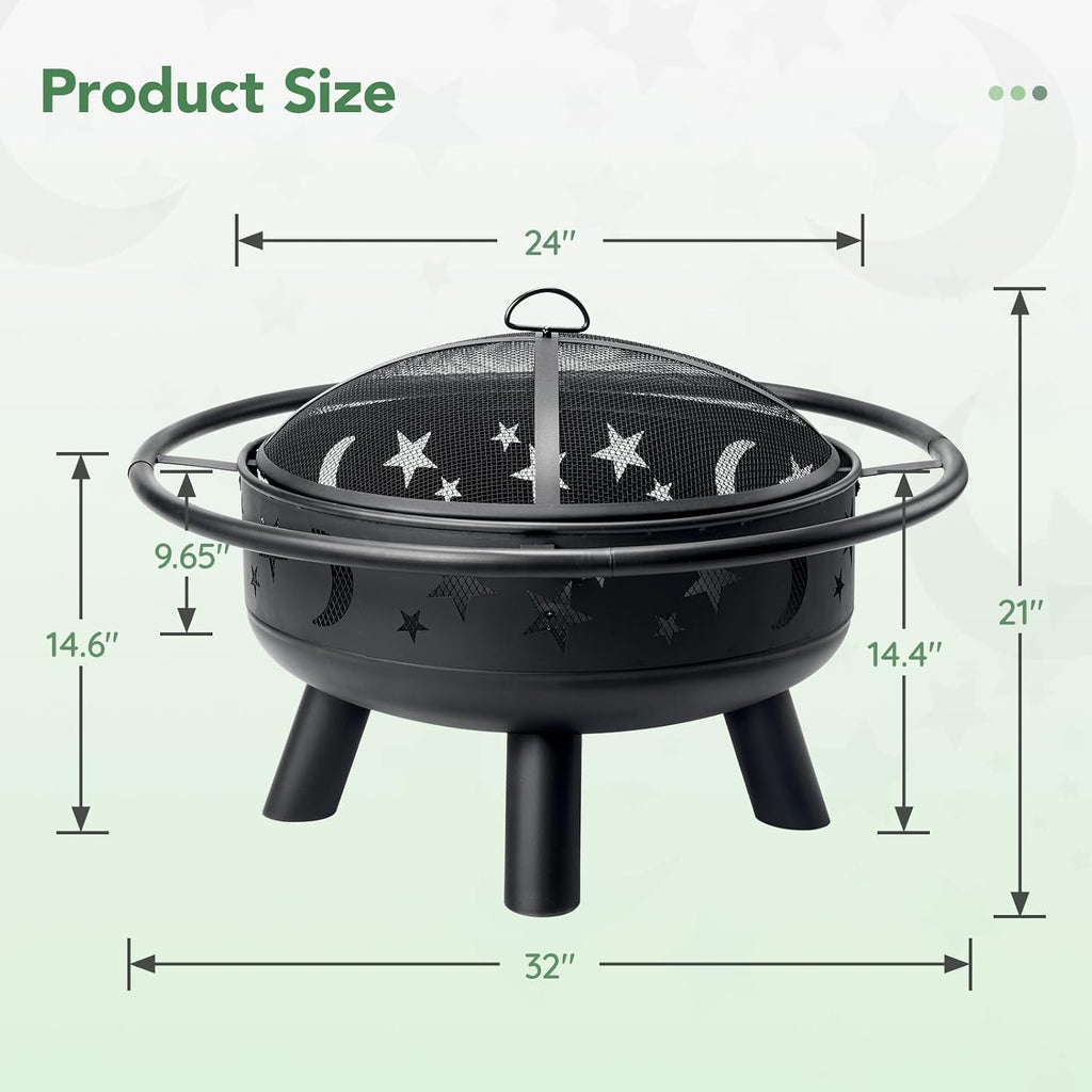 32 inch round fire pit with mesh cover on a desk or shelf