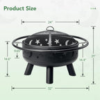 32 inch round fire pit with mesh cover on a desk or shelf