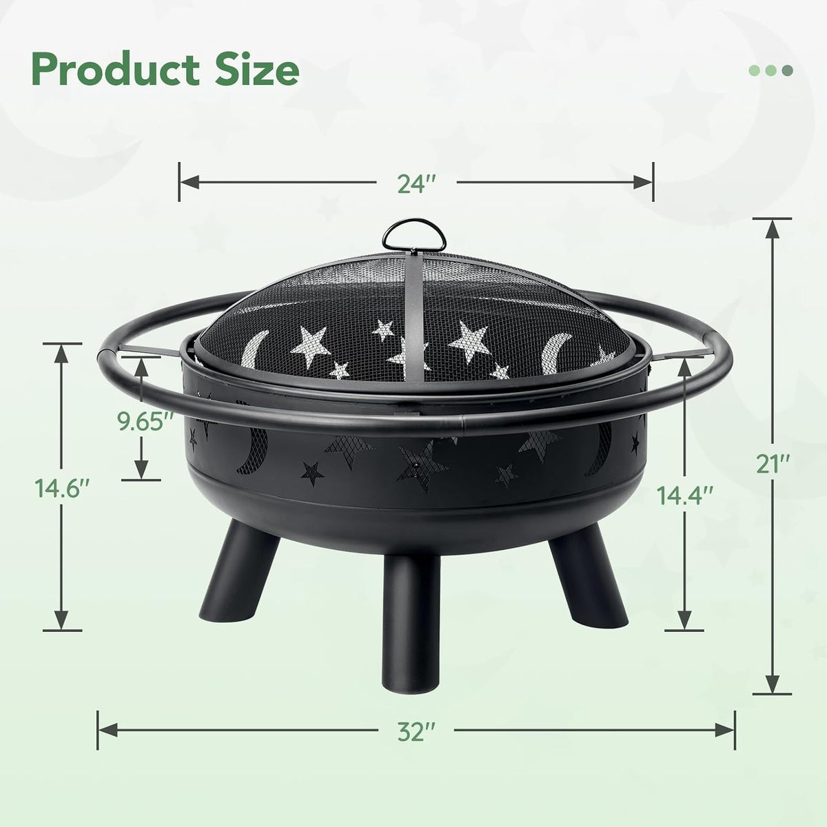 32 inch round fire pit with mesh cover on a desk or shelf