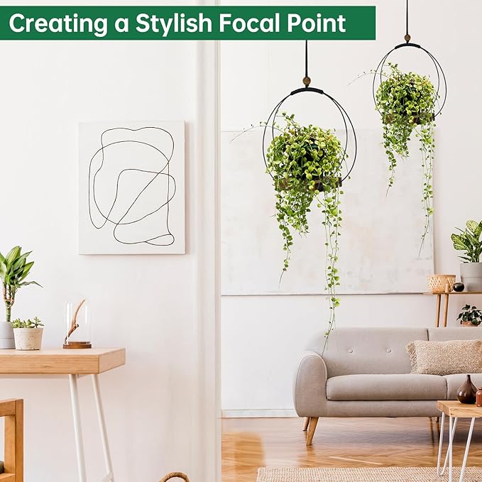 Hanging Planter for Indoor Plants,Plant Hanger with Sturdy Wood Base & Pot, Modern Boho Macrame Plant Hanger,Wall Ceiling Window Stands(2 Pack+Pots)