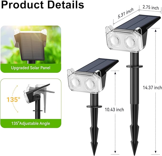 LETMY Solar Spot Lights Outdoor Waterproof with Bigger LED, 6 Pack 135°Adjustable Solar Lights Outdoor, 2-in-1 Wall Lights & 2 Modes Landscape Spotlights for Tree Yard Pathway Garden Decor(RGB Light)