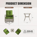 15-Piece Outdoor Patio Furniture Set with Rocking Swivel Chair Wicker Sectional Sofa Set, Patio Conversation Set with Thickened Cushions & Coffee Table for Garden, Backyard, Avocado Green