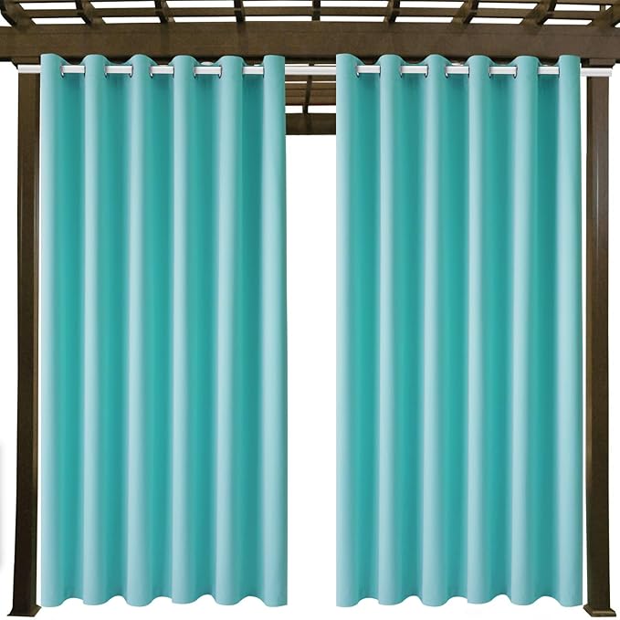 Waterproof Outdoor Curtain W84 x L120 - Grommet Top Sunlight Blocking Window Treatment Drapes Blackout Curtains for Home Bedroom Living Room Patio Pergola Cabana Gazebo (Teal Blue, 2 Panels)