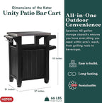 Keter Outdoor Grill Prep Table & Serving Cart, Stainless Steel Top, Unity, 40 Gal, Brown - Portable Bar Table and Cooking Accessory for Pool, Patio, Lawn, and Backyard