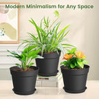10 Pack 6 Inch Plant Pots with Drainage and Saucers, Black Plastic Flower Pots for Indoor and Outdoor Plants, Stackable Nursery Planters for Houseplants and Herbs, Black