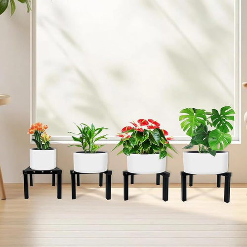 4 Pcs Four Legs Adjustable Metal Plant Stand for 5"-10" Plant Pot – Indoor & Outdoor (Black, 4 Pack)