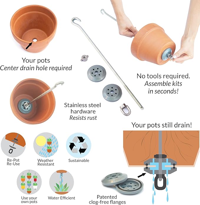 Two Pack, All-New Pot Hanging Kits + Accessories, Indoor/Outdoor, Build Vertical Gardens, Hang Individual Planters