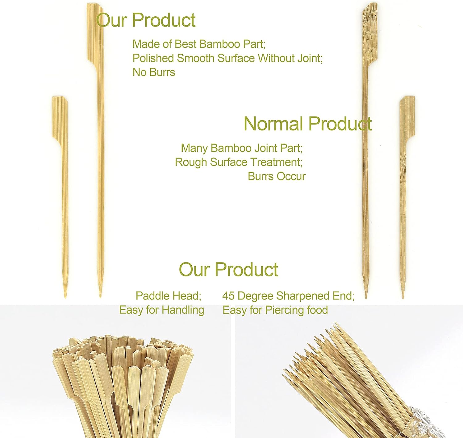 Minisland Premium 3.5 Inch Square Small Mini Bamboo Paddle Skewers for Appetizers Fruit Kabobs Sandwiches Cocktail Party Finger Food Sticks 3mm Thick 100 Counts -MSL162S