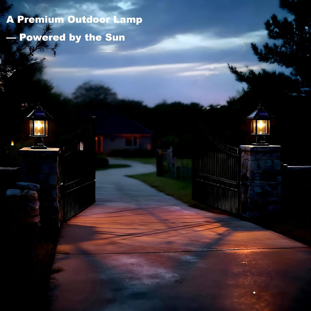 Solar Post Light Outdoor, Upgraded ST4342Q Dusk to Dawn Solar Lamp Post Light with Pier Mount Base Bright Sandy Colored LED, Waterproof Aluminum Fence Pole Lights for Gates Yard Path Garden