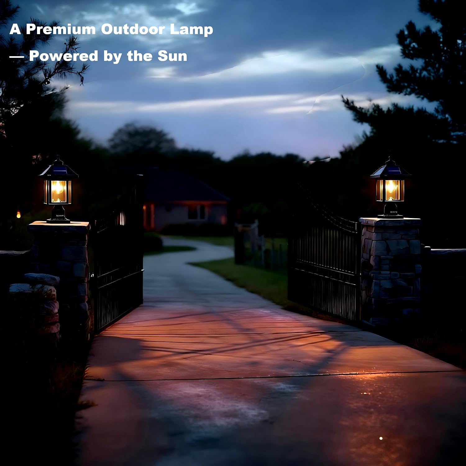 Solar Post Light Outdoor, Upgraded ST4342Q Dusk to Dawn Solar Lamp Post Light with Pier Mount Base Bright Sandy Colored LED, Waterproof Aluminum Fence Pole Lights for Gates Yard Path Garden