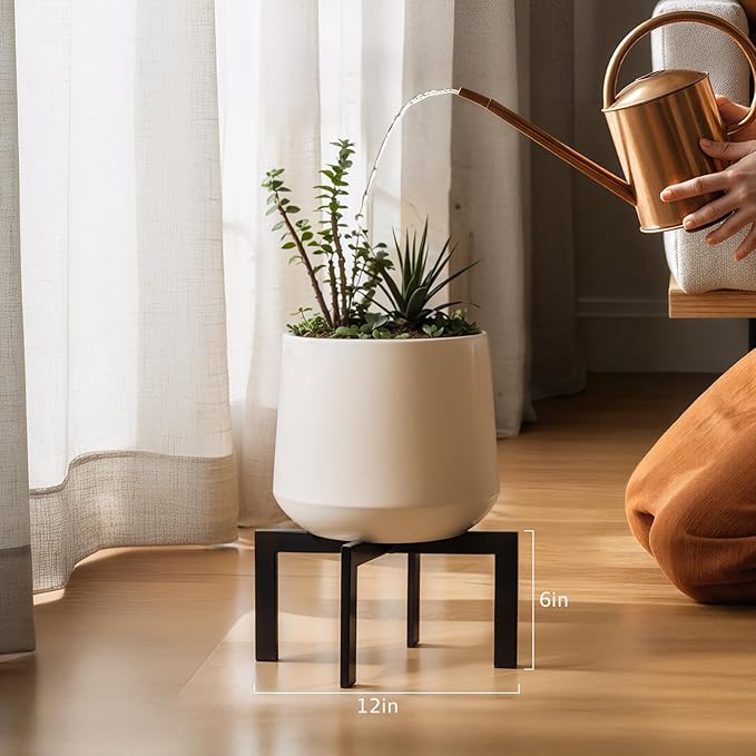 IZIDDO Plant Stand Indoor Outdoor,Metal Mid-Century Pot Stand,Modern Plant Holder Rattan Flower Plant Stool,Low Short Plant Stands for Indoor Fit 5-12 Inch Pot,Black(Pot & Plant Not Included)