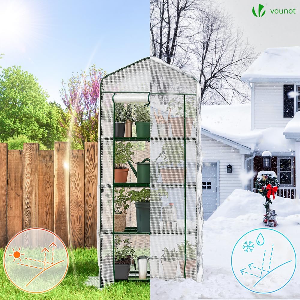 vounot® mini greenhouse with 4-tier shelves garden greenhouse, close-up detail