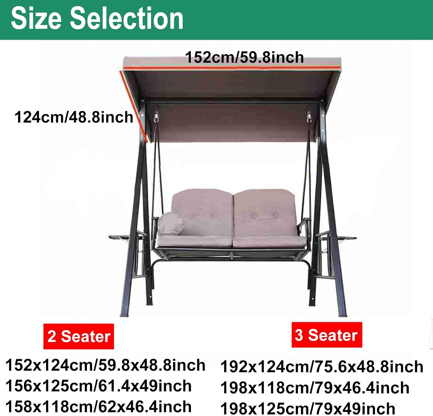 Replacement Roof for Garden Swing, Replacement Cover, Swing Canopy, Replacement Swing Canopy for 3 Seater Garden Swing, for Outdoor Use(Size:118 * 198cm/46 * 77in)