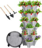 GameXcel Vertical Planter 6 Tier Stackable Planters Garden Planters Strawberry Herb Flower and Vegetable Planter Indoor Outdoor Gardening Pots with Removable Wheels and Tools