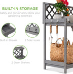 best choice products outdoor garden potting bench, wooden, close-up detail
