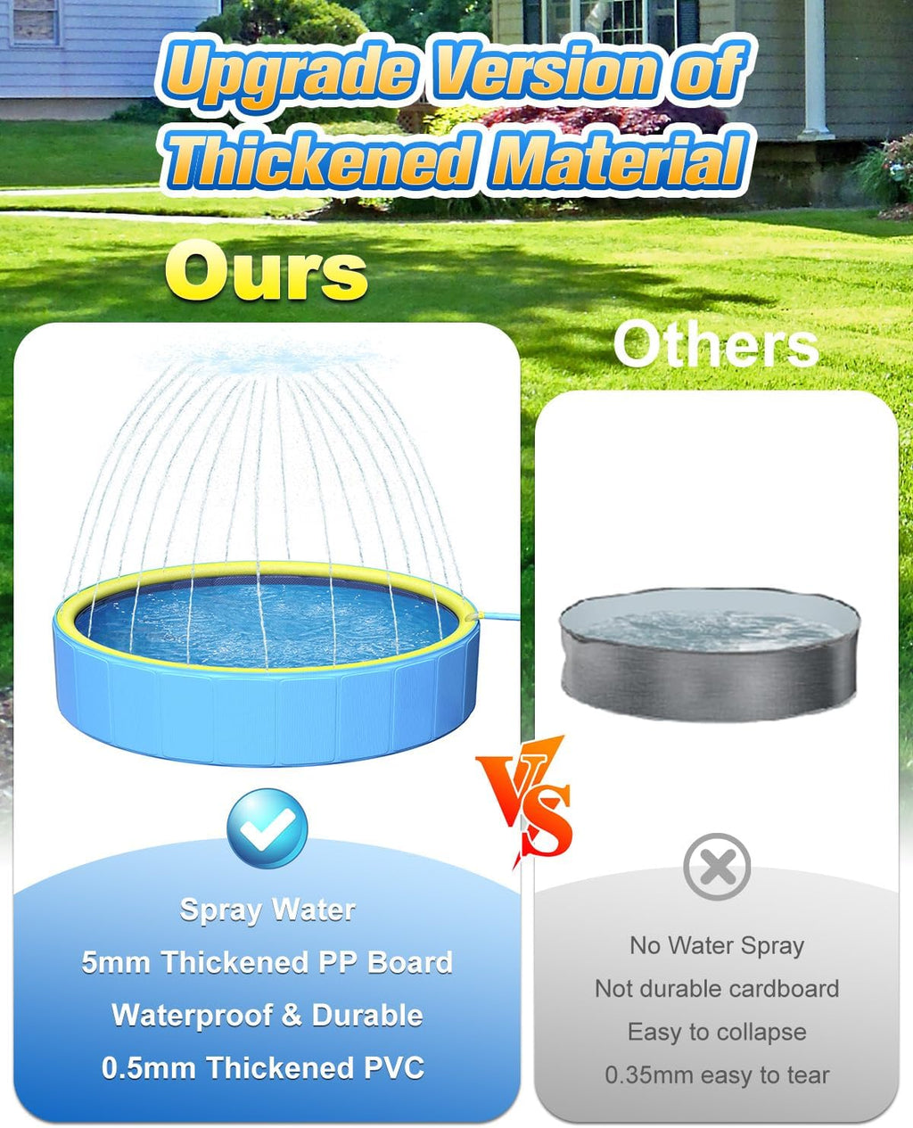 Yivsen Perfect Combination of Dog Pool and Splash Pad W79 X H12, Sturdyer Foldable Kiddie/Baby Hard Plastic Pools, Summer Swimming Bath Tubs for Kids/Dogs/Pet