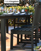 5-Piece Black Outdoor Dining Set with White 15FT Large Patio Umbrella, 75.2'' HDPE Table & Chairs for 8, Weather-Resistant Furniture with Umbrella Hole for Patio, Lawn, Poolside