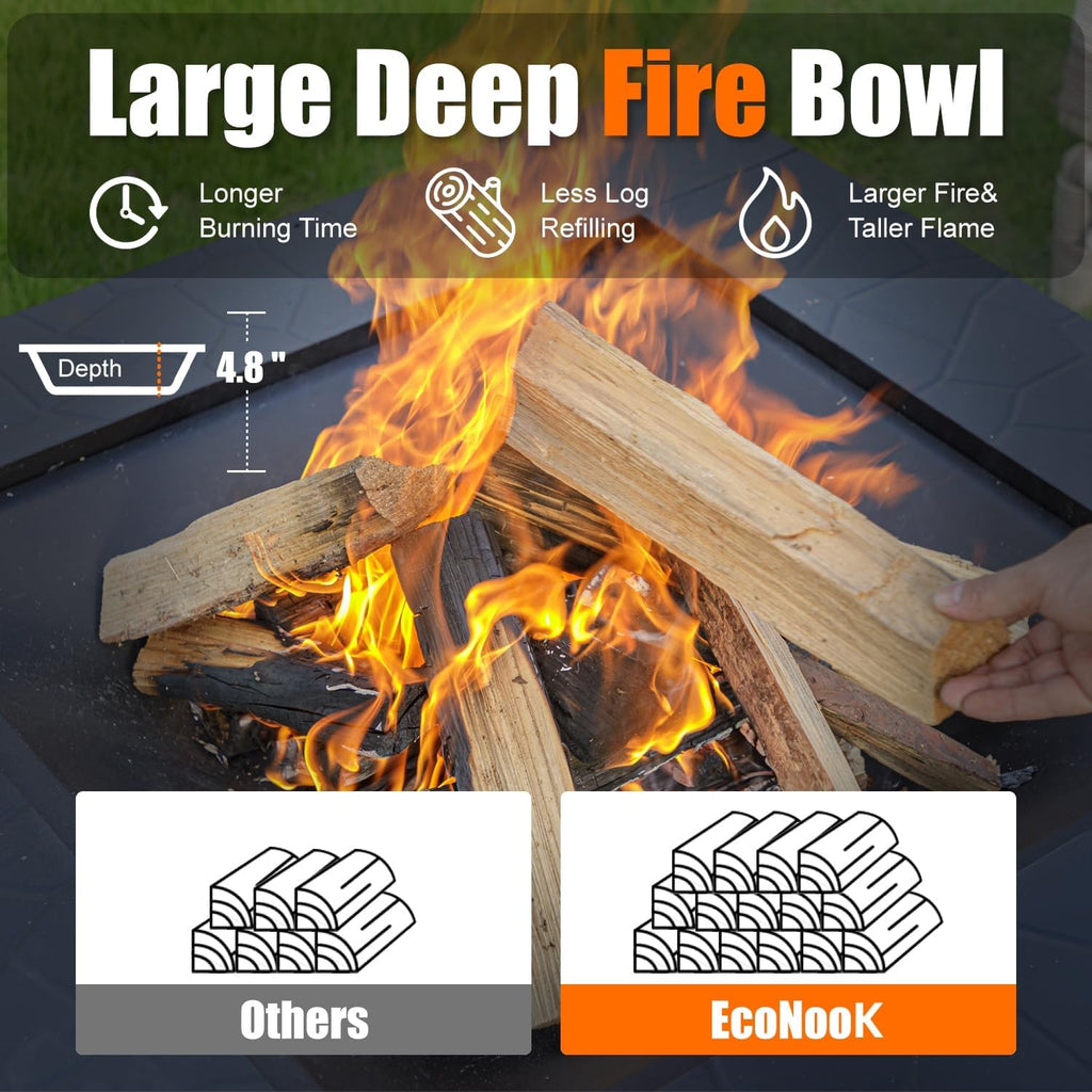 econook 32 inch square outdoor fire pit table, side view