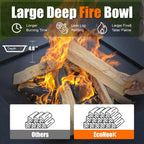 econook 32 inch square outdoor fire pit table, side view