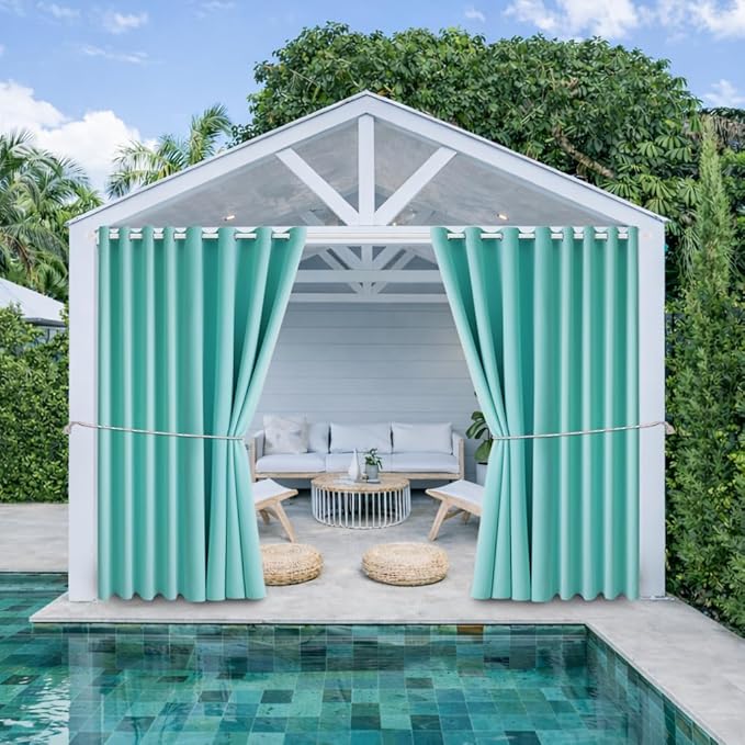 Waterproof Outdoor Curtain W105 x L95 - Grommet Top Sunlight Blocking Window Treatment Drapes Blackout Curtains for Home Bedroom Living Room Outdoor Patio Porch Pergola Cabana Gazebo (Teal Blue)