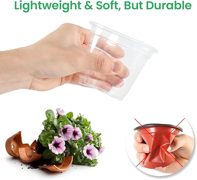 36 Packs 5/4/3.5 Inch Reinforced Clear Nursery Pots with Drainage Hole, Transparent Variety Pack Plastic Plant Pot Seedling Planter for Vegetable Propagation, Root Cutting, Seed Starting