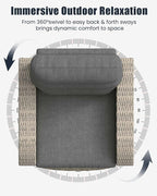 Outdoor Swivel Recliner Chair, All-Weather Wicker Reclining Patio Chair with Adjustable Backrest and Footrest