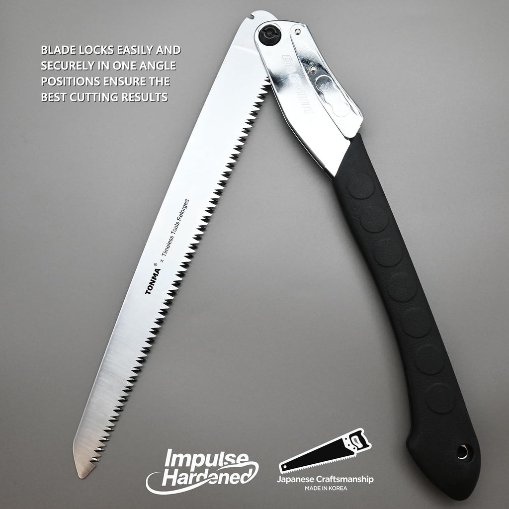 TONMA 14" Professional Folding Hand Saw Made in Korea, Large Teeth, TDE-637 | Japanese Plating Impulse Hardened Stainless Blade, Pruning Hand Saw for Wood Cutting, Outdoor Camping, Garden Woodworking