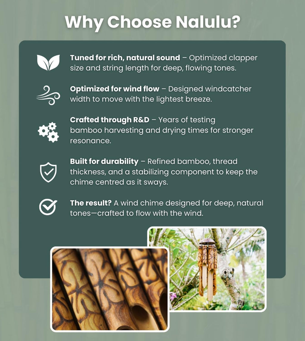 nalulu rustic bamboo wind chimes - outside outdoor, side view