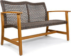 Idzo Harmonie 800lbs Capacity Outdoor Loveseat Furniture, FSC Certified Acacia Patio Sofa with Upgraded 2000 Hours UV Resistant Wicker, Teak Finish Porch Couch