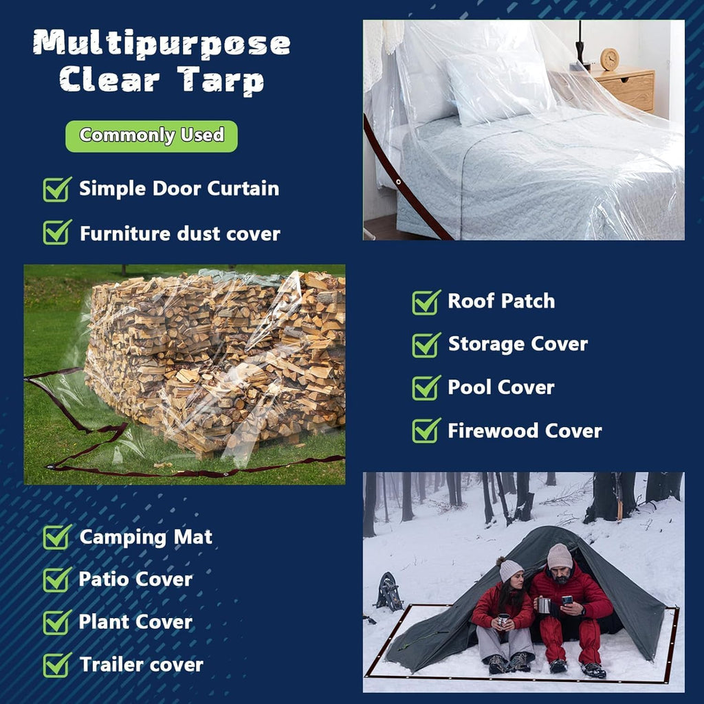 clear waterproof tarp heavy duty 7x12ft-2p,90% transparent vinyl, close-up detail